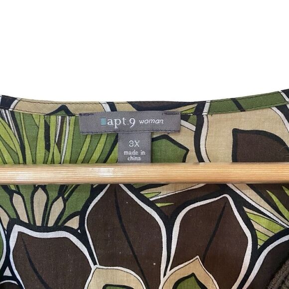 Apt. 9 NEW plus size 3X green brown tie in back blouse - Picture 2 of 6